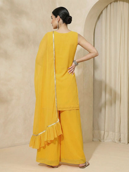 Dhiyona CH Women Ethnic Motifs Regular Thread Work Kurta with Palazzos & With Dupatta
