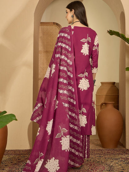 Women Floral Printed Kurta with Palazzos & Dupatta