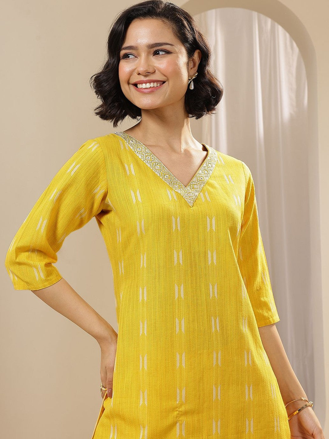 Women Ethnic Motifs Printed Regular Thread Work Kurta with Dhoti Pants & With Dupatta