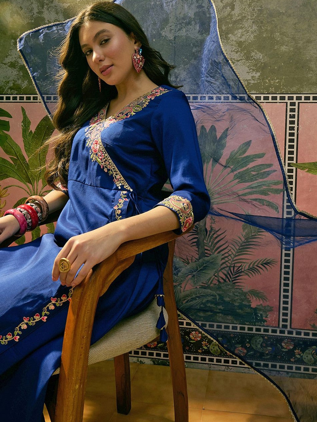 Embroidered V-Neck Kurta Sets