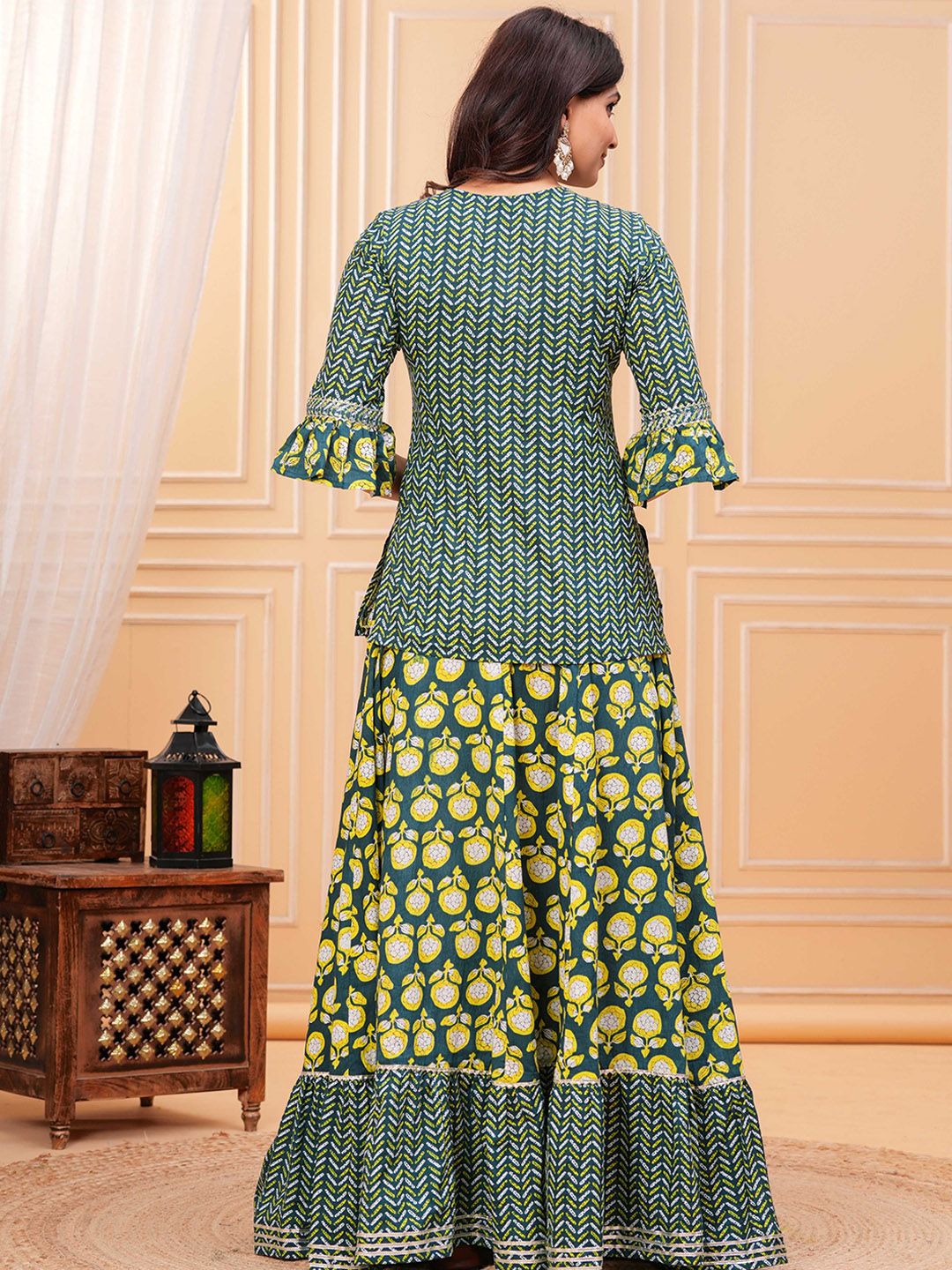 Dhiyona KL Women Ethnic Motifs Printed Cotton A-Line Kurti with Skirt & Dupatta