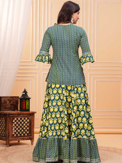 Dhiyona KL Women Ethnic Motifs Printed Cotton A-Line Kurti with Skirt & Dupatta