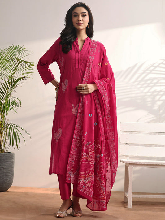 Women Ethnic Motifs Embroidered Regular Thread Work Kurta with Trousers & With Dupatta