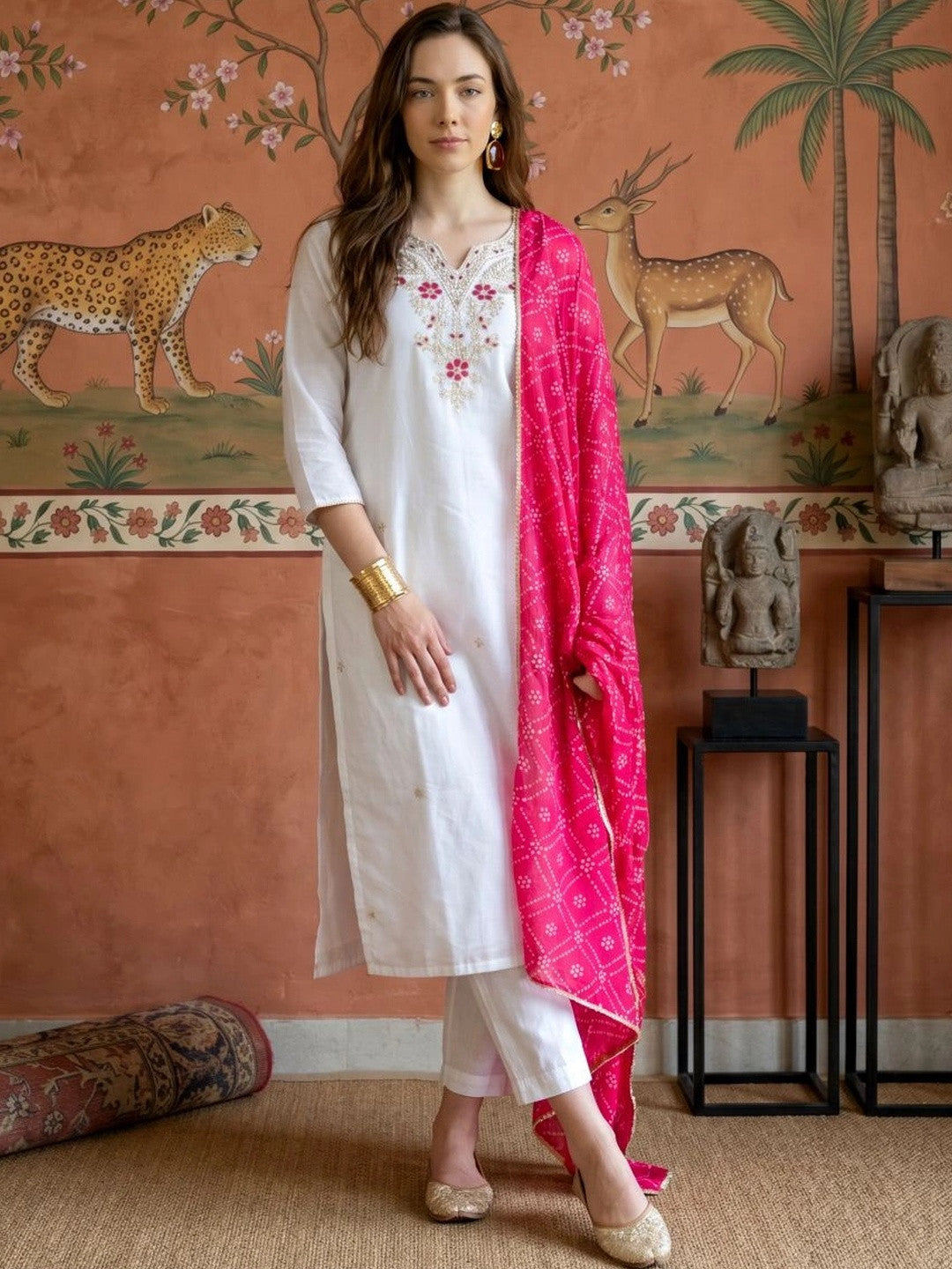 Dhiyona SN Women Ethnic Motifs Embroidered Regular Thread Work Kurta with Trousers & With Dupatta
