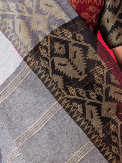 Dhiyona ST White Ghoomar Ganga Yamuna Cotton Saree with Blouse Fabric