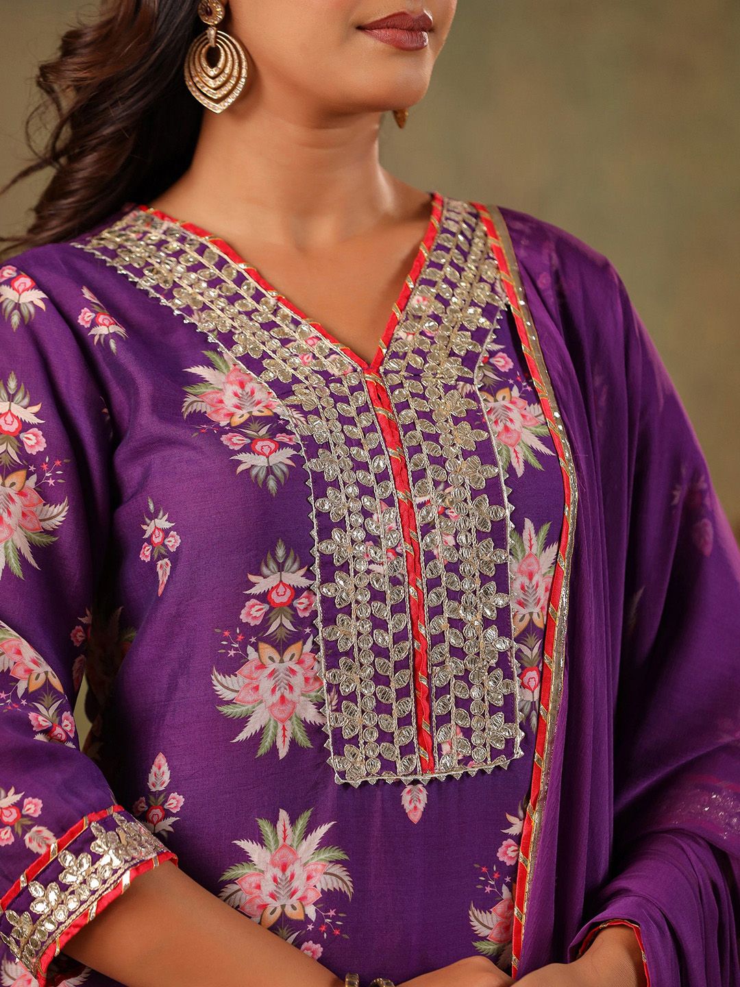 Dhiyona SC Women Embroidered Thread Work Chanderi Silk Kurta with Sharara & Dupatta