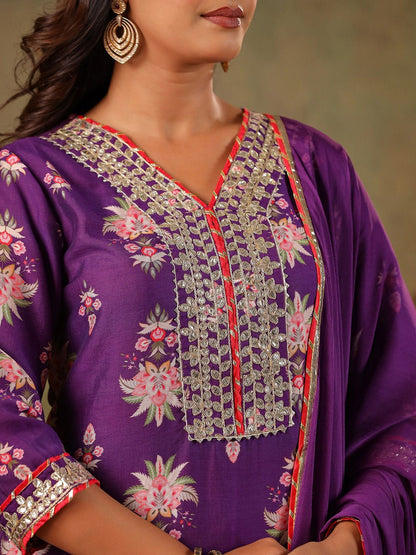 Dhiyona SC Women Embroidered Thread Work Chanderi Silk Kurta with Sharara & Dupatta