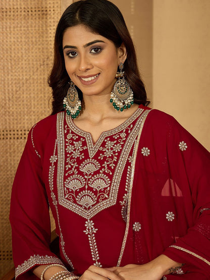 Dhiyona SN Georgette Zari Sequence Embroidered Kurta With Palazzos And Dupatta