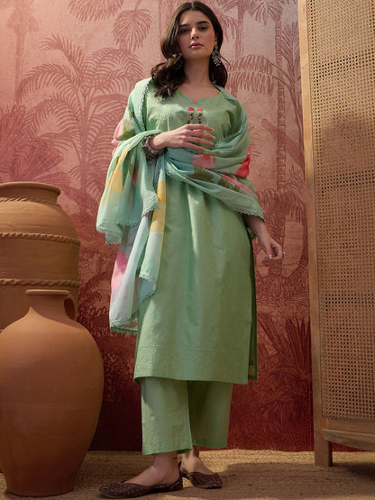Printed Pure Cotton V Neck Kurta Sets