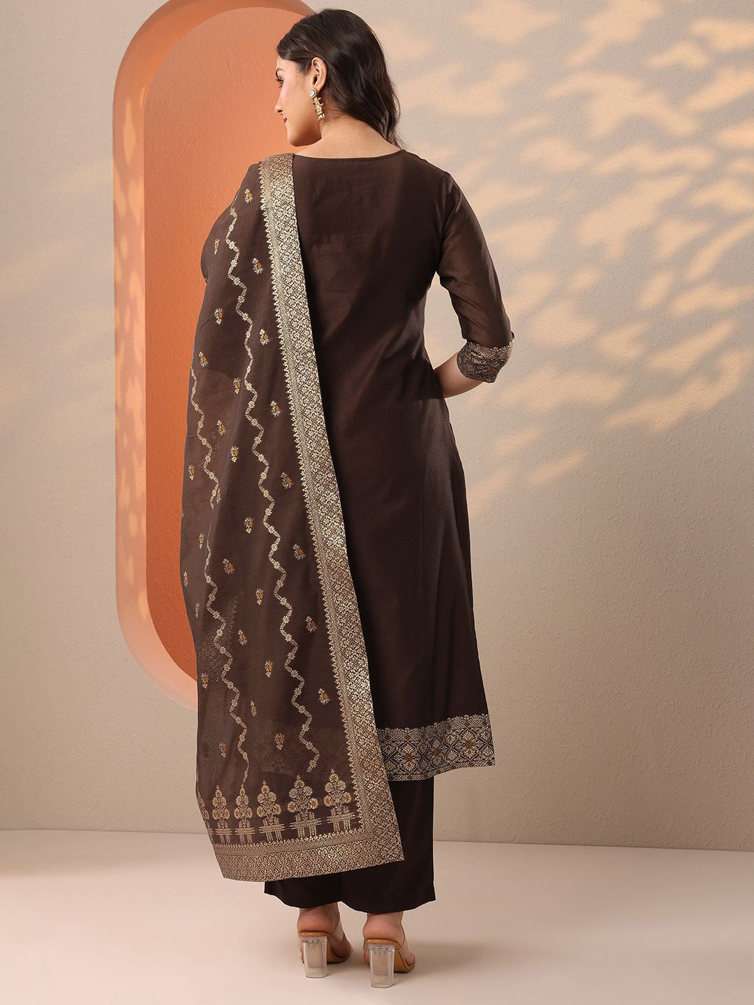 Women Woven Design Zari Kurta with Trousers & Dupatta