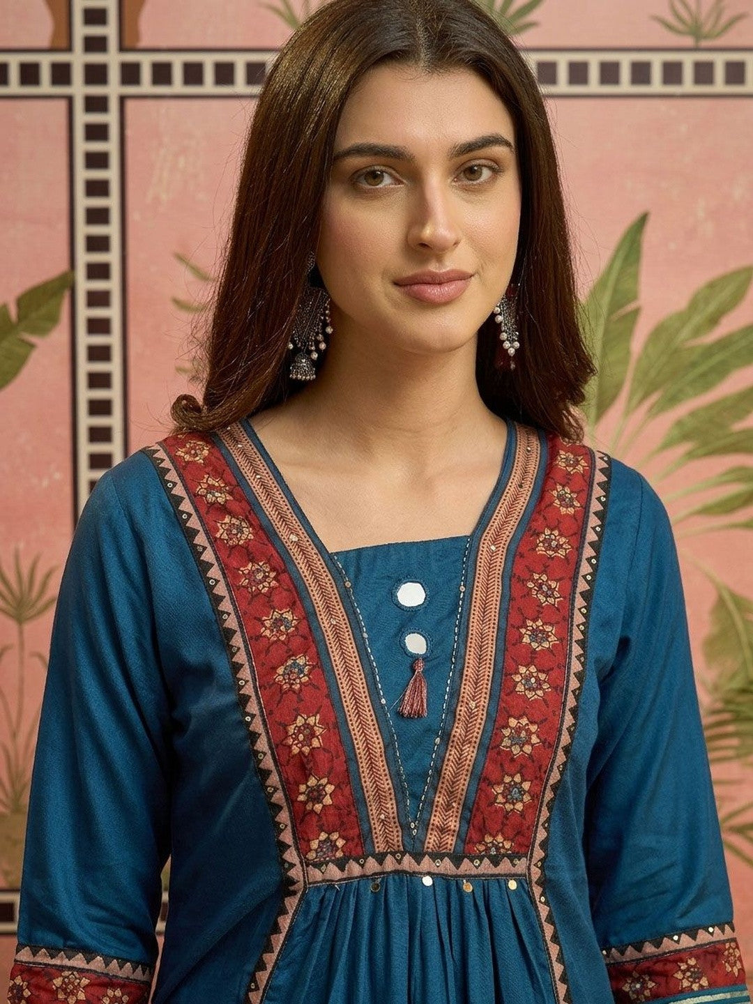 Square Neck A-Line Kurta & Palazzos With Dupatta