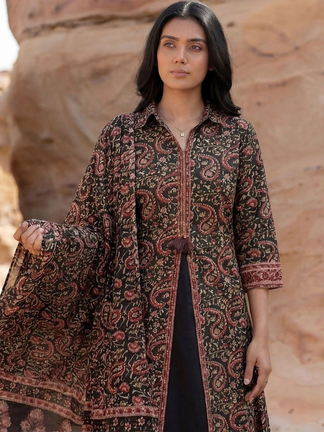 Women Ethnic Motifs Printed Regular Pure Cotton Kurta with Trousers & With Dupatta