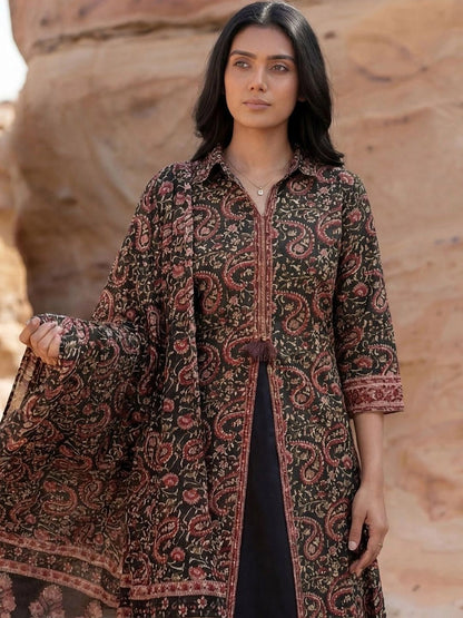 Women Ethnic Motifs Printed Regular Pure Cotton Kurta with Trousers & With Dupatta