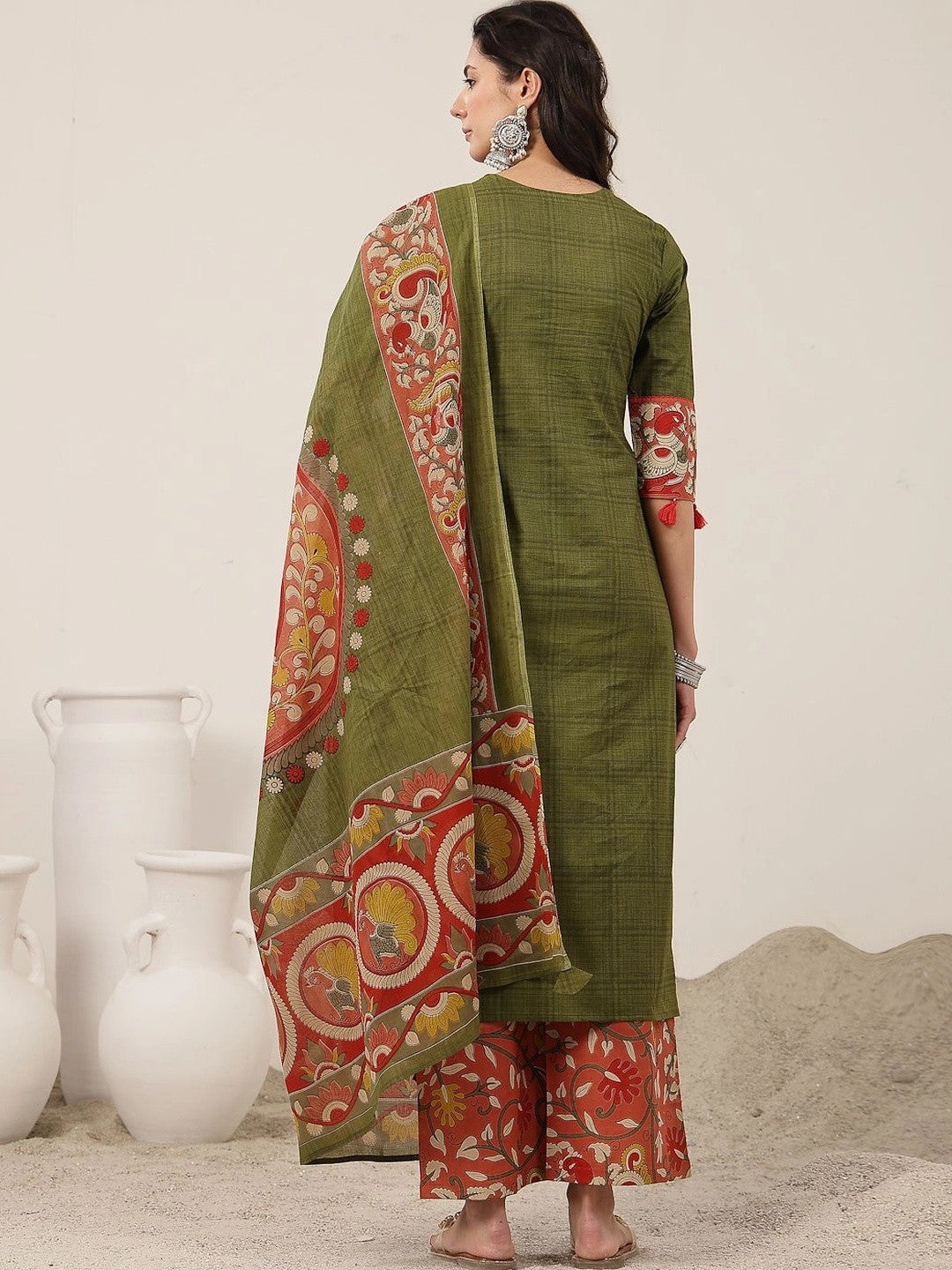 Women Ethnic Motifs Regular Pure Cotton Kurta with Trousers & With Dupatta