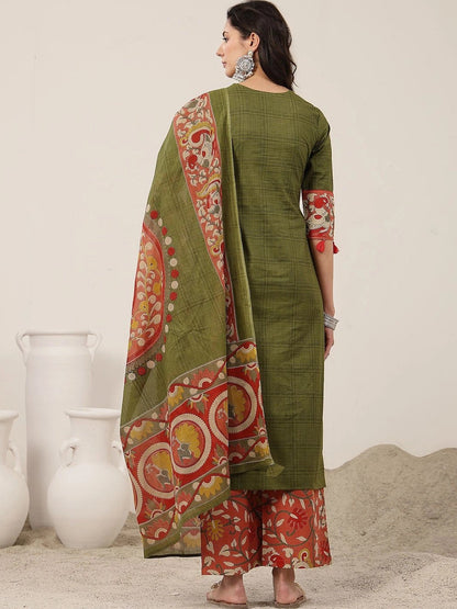 Women Ethnic Motifs Regular Pure Cotton Kurta with Trousers & With Dupatta
