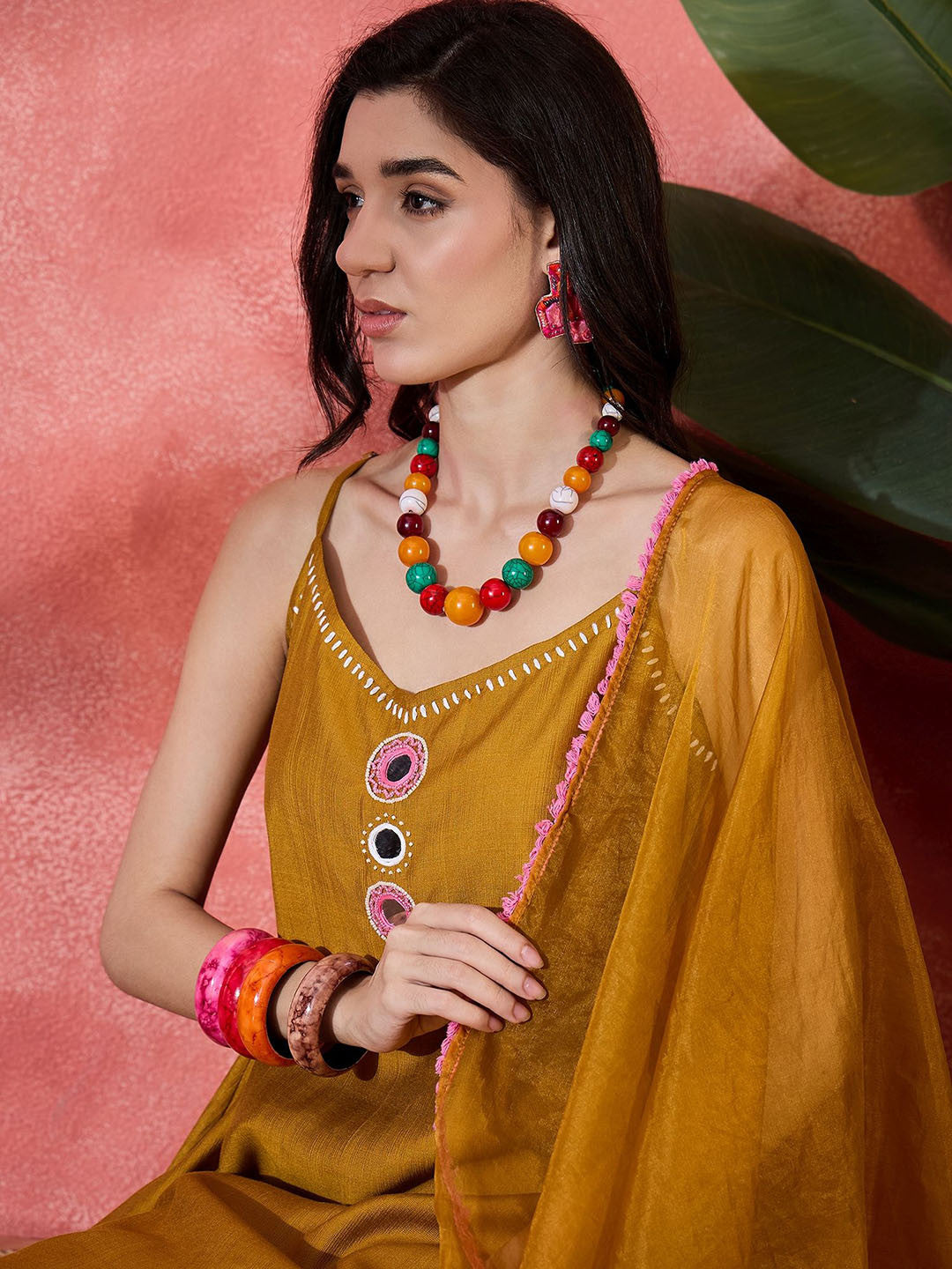 Dhiyona SN Embroidered Shoulder Straps Kurta With Trouser & Dupatta