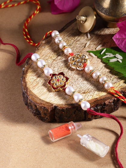 Dhiyona Unisex Set of 2 Beaded Bhai Bhabhi Rakhis With Roli & Chawal
