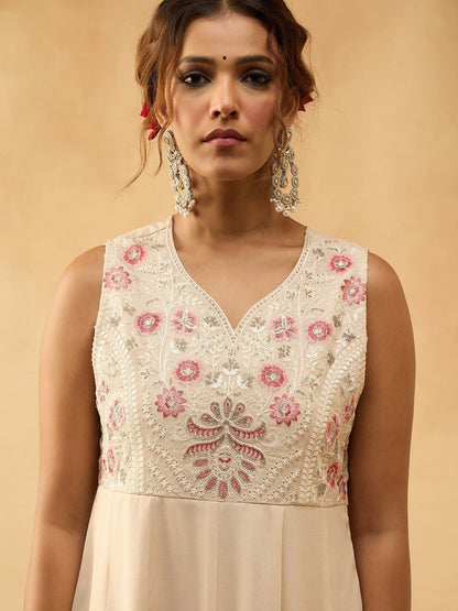 Embroidered Anarkali Kurta With Trouser & Dupatta