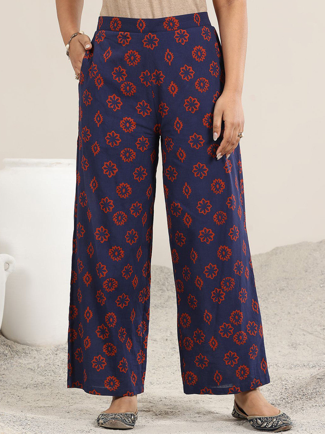 Ajrakh Printed Keyhole Neck Straight Kurta With Palazzos And Dupatta