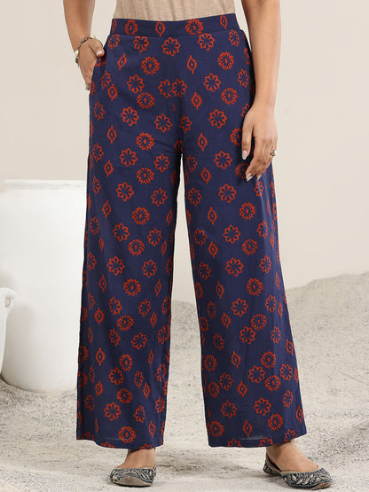 Ajrakh Printed Keyhole Neck Straight Kurta With Palazzos And Dupatta