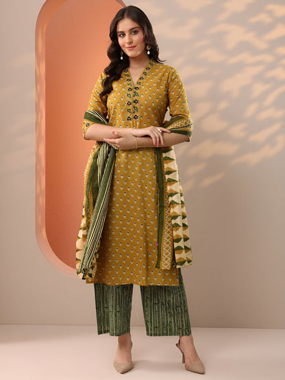 Floral Printed V-Neck Straight Kurta & Palazzos With Dupatta