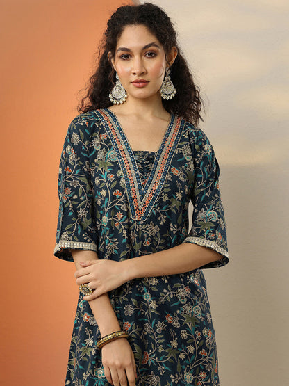 Women Floral Printed Regular Mirror Work Kurta with Salwar & With Dupatta