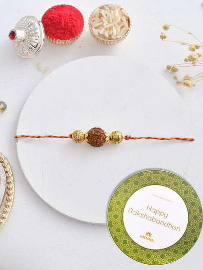 Dhiyona Rudraksh Beaded Braided Thread Rakhi With Roli Chawal & Greetings Card