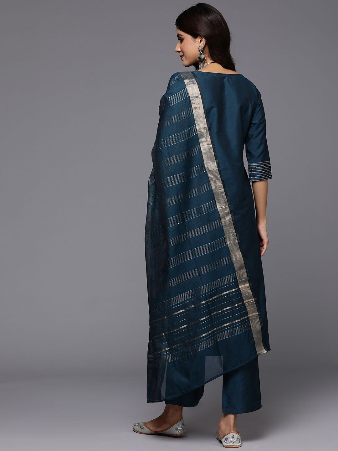 Women Woven Design Self Design Kurta with Trousers & Dupatta