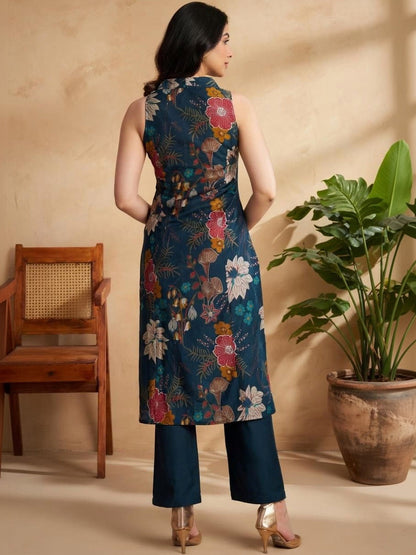 Printed V-Neck Kurta & Trousers