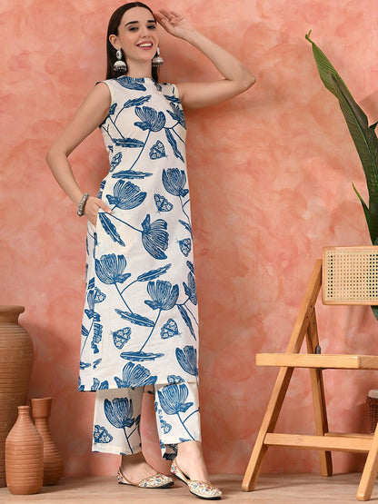 Floral Printed A-Line Kurta With Trousers