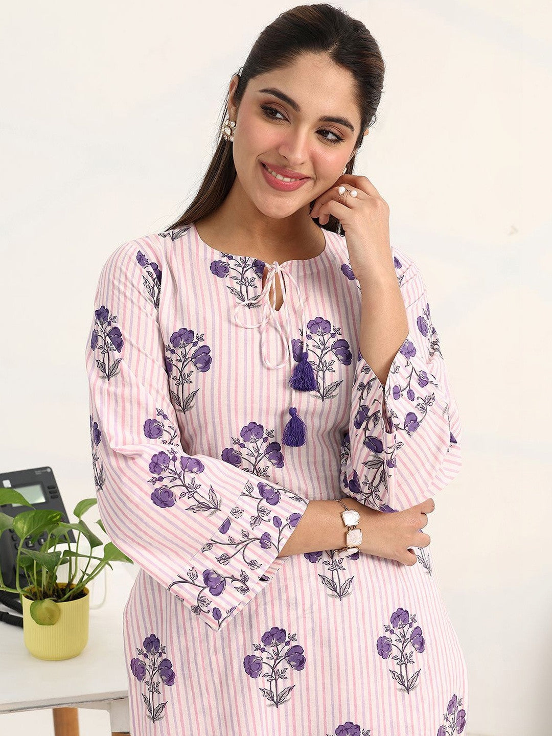Libas Purple Floral Printed Straight Kurta Set