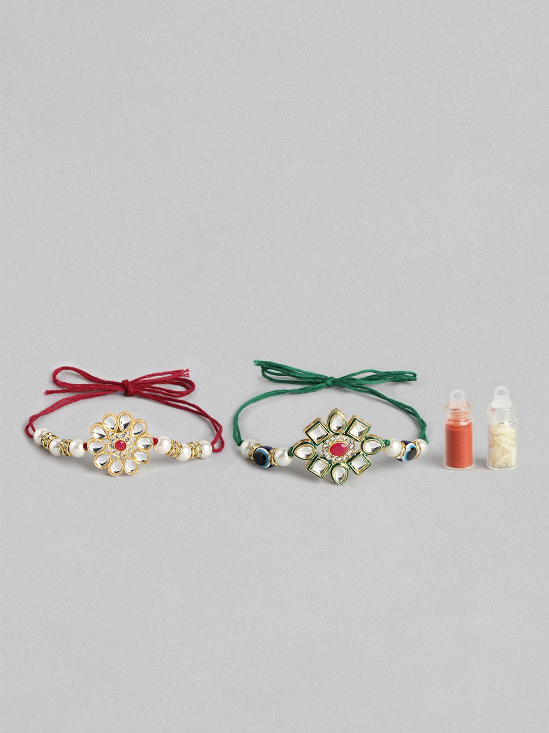 Dhiyona Unisex Set of 2 Beaded Bhai Bhabhi Rakhis With Roli & Chawal