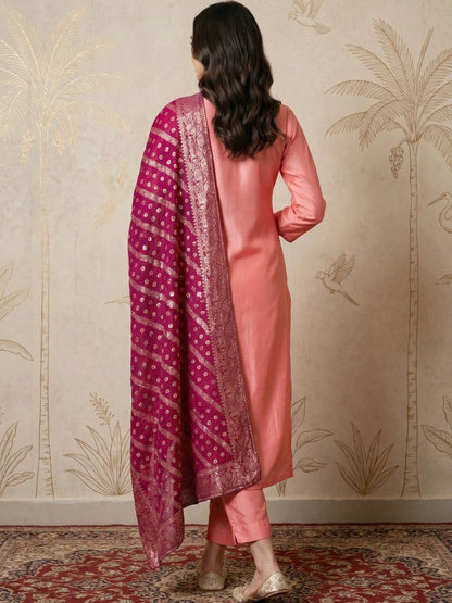 Women Ethnic Motifs Embroidered Regular Thread Work Kurta with Trousers & With Dupatta