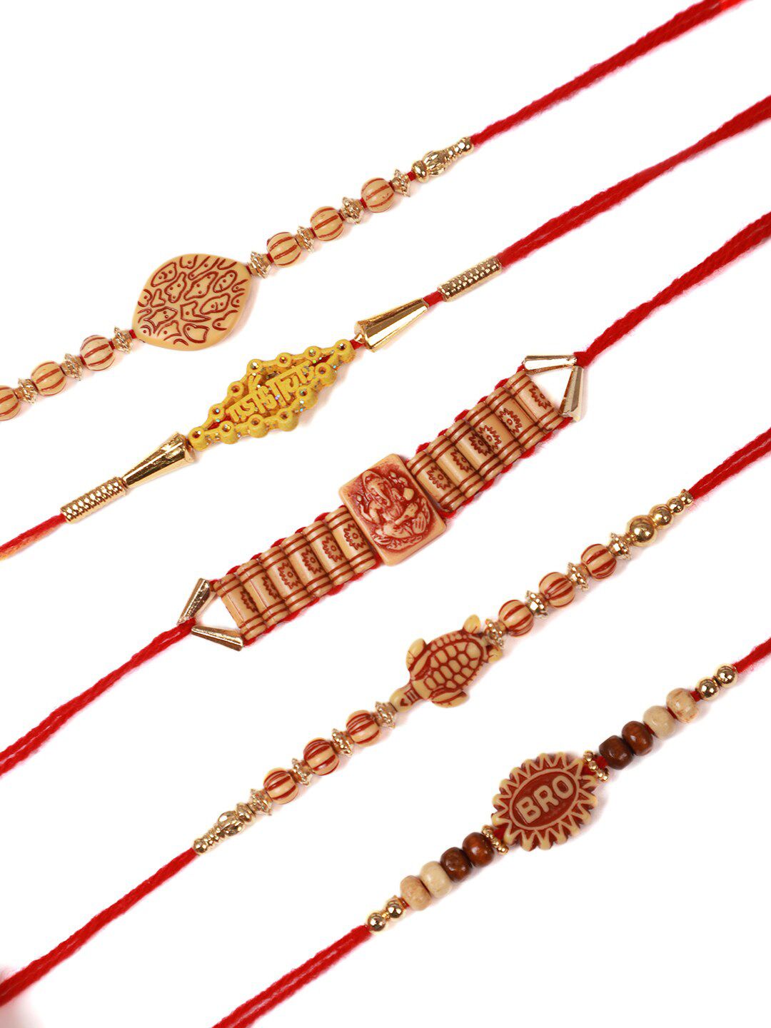 Dhiyona Set Of 5 Beaded Rakhis With Roli Rice & Greeting Card