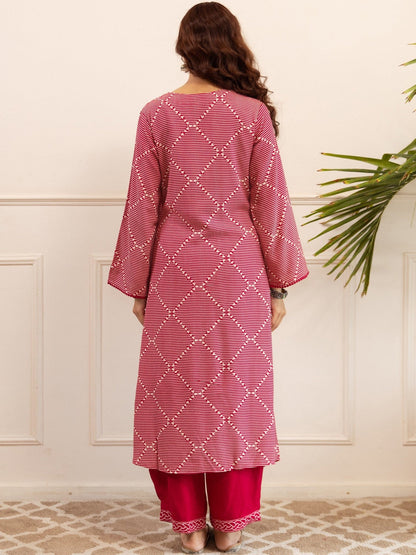 Geometric Printed V-Neck Thread Work Kurta With Patiala