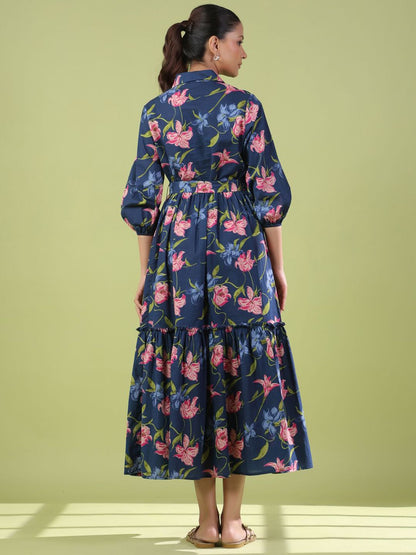 Dhiyona AY Women's Floral Printed Cotton Maxi Flared Ethnic Dress