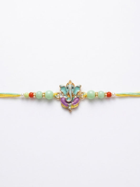 Anouk Multicolor Artificial Beads Ganesh Ji Thread Rakhi With Roli Chawal Chandan Mishri
