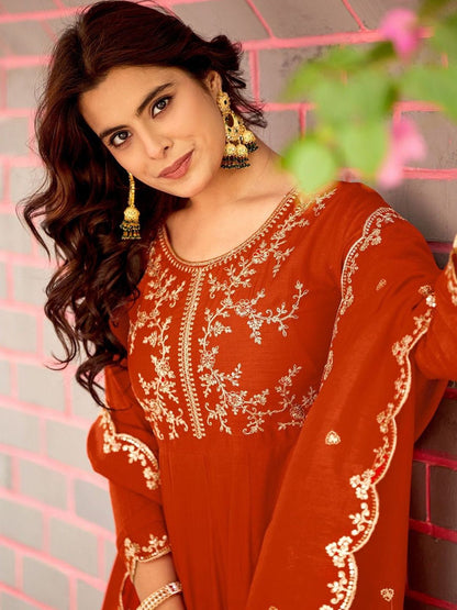 Women Ethnic Motifs Embroidered Regular Thread Work Kurta with Trousers & With Dupatta