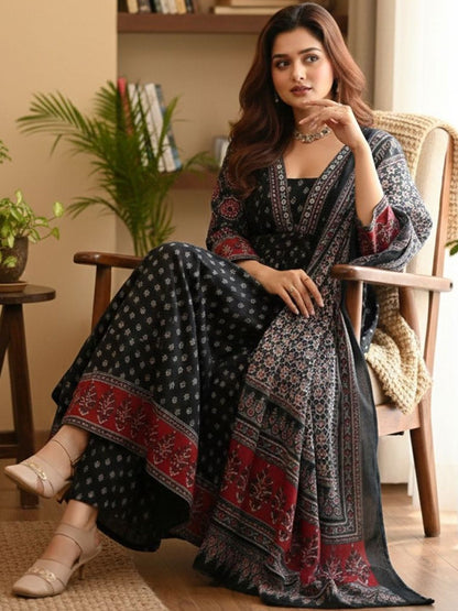 Dhiyona KL Women Ethnic Motifs Printed Regular Kurta with Trousers & With Dupatta