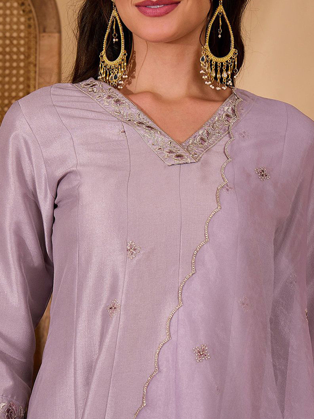 Women Floral Embroidered A-Line Kurta with Trousers & Dupatta