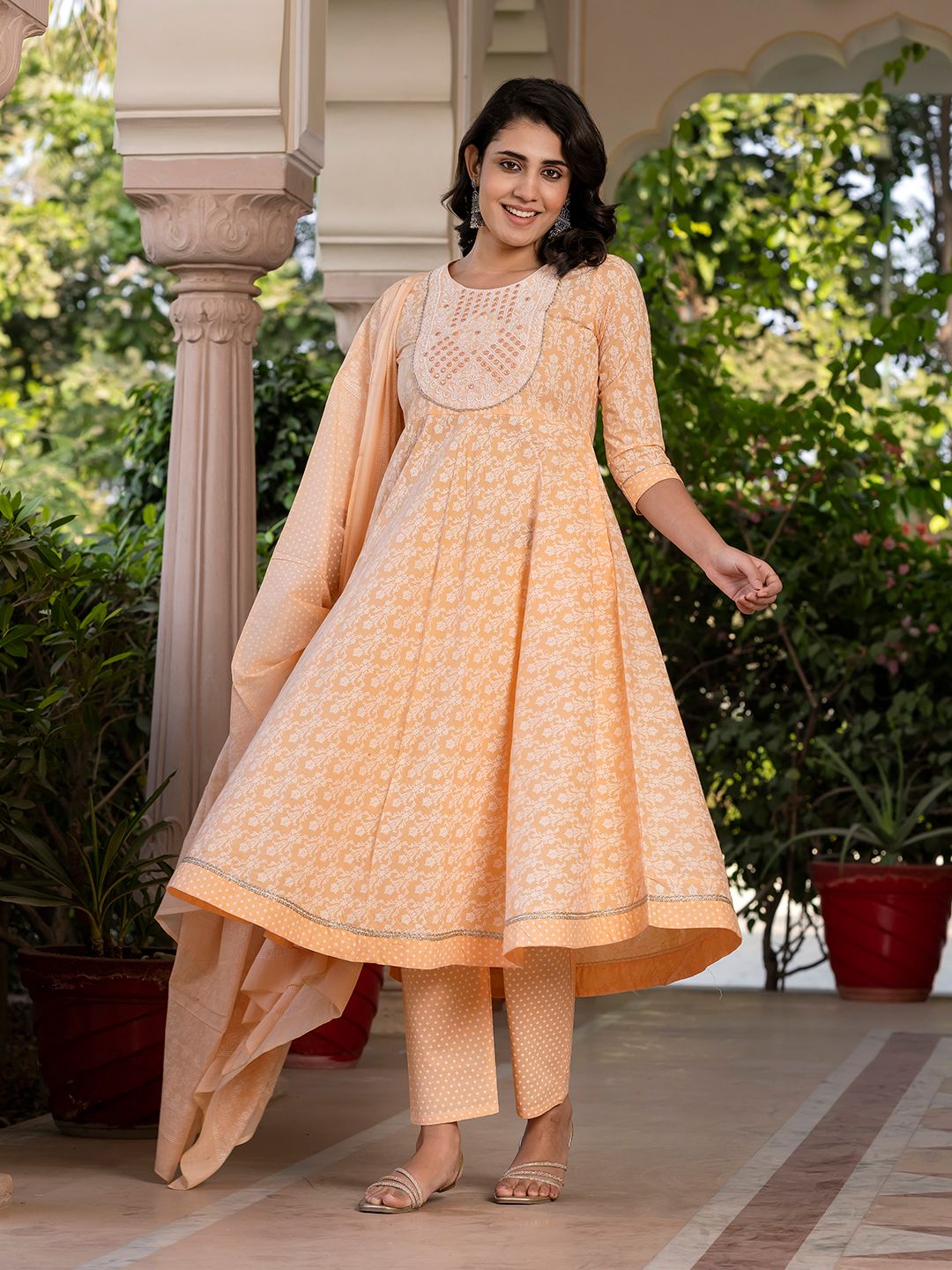 Dhiyona KL Women Ethnic Motifs Printed Regular Pure Cotton Kurta with Trousers & With Dupatta