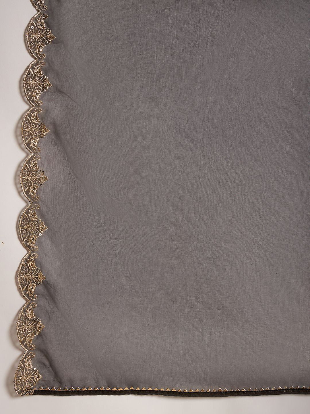 Black Floral Embroidered Round Neck Zari A-Line Kurta With Trouser & Dupatta