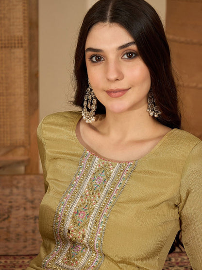 Ethnic Motifs Embroidered Thread Work A-Line Kurta with Trouser