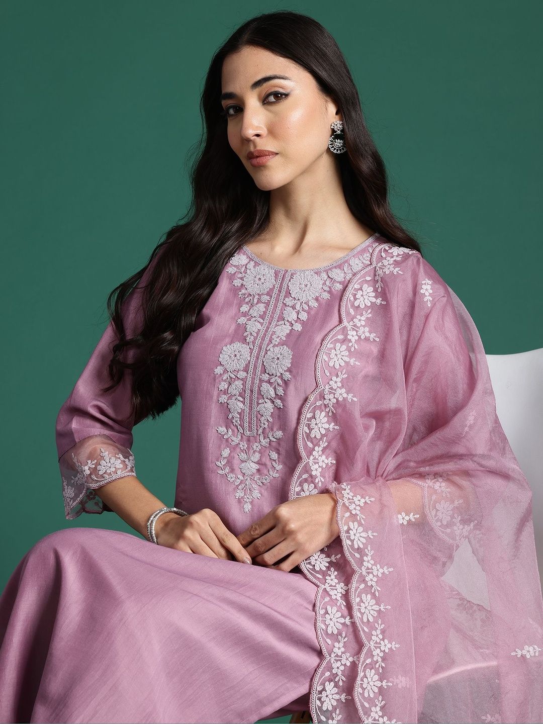 Dhiyona IE Women Ethnic Motifs Embroidered Kurta with Trousers & Dupatta