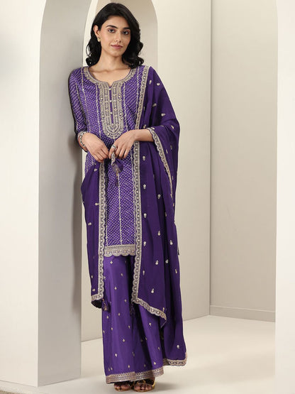 Dhiyona LL Bandhani Printed Sweetheart Neck Straight Kurta With Palazzos & Dupatta