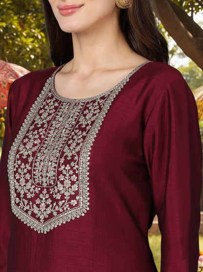 Dhiyona KL Floral Embroidered Thread Work Straight Kurta With Sharara & Dupatta