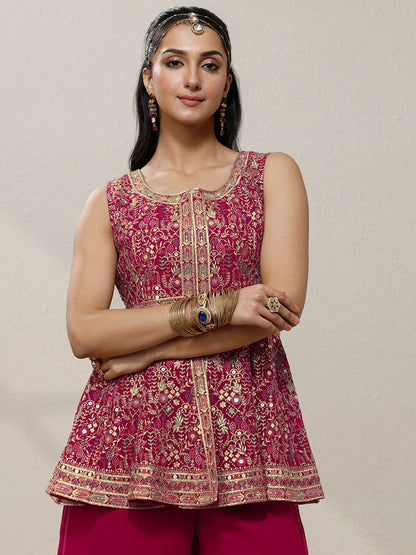 Dhiyona LL Women Ethnic Motifs Embroidered Panelled Gotta Patti Kurta with Palazzos & With Dupatta