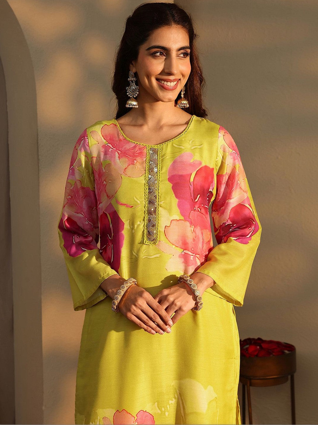Women Floral Printed Regular Mirror Work Kurta with Trousers & With Dupatta