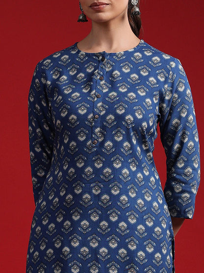 Dhiyona IE Women Geometric Printed Thread Work Kurta