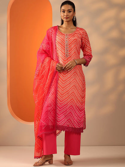 Women Bandhani Printed Kurta with Trouser & Dupatta